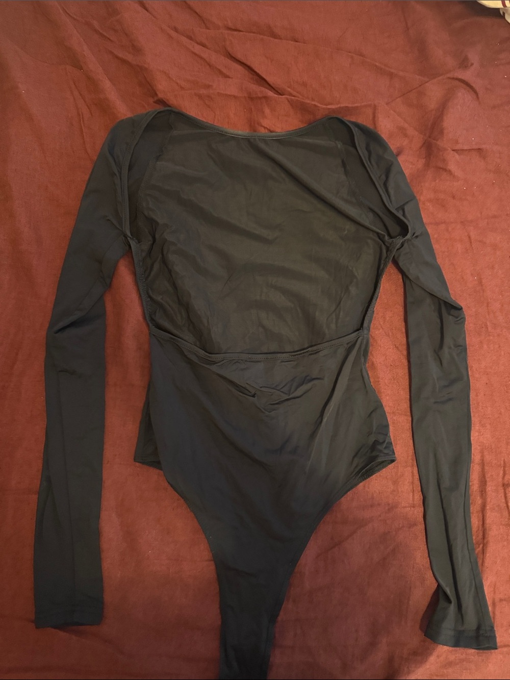 Princess Polly Black Long-Sleeve Sheer-Back Bodysuit